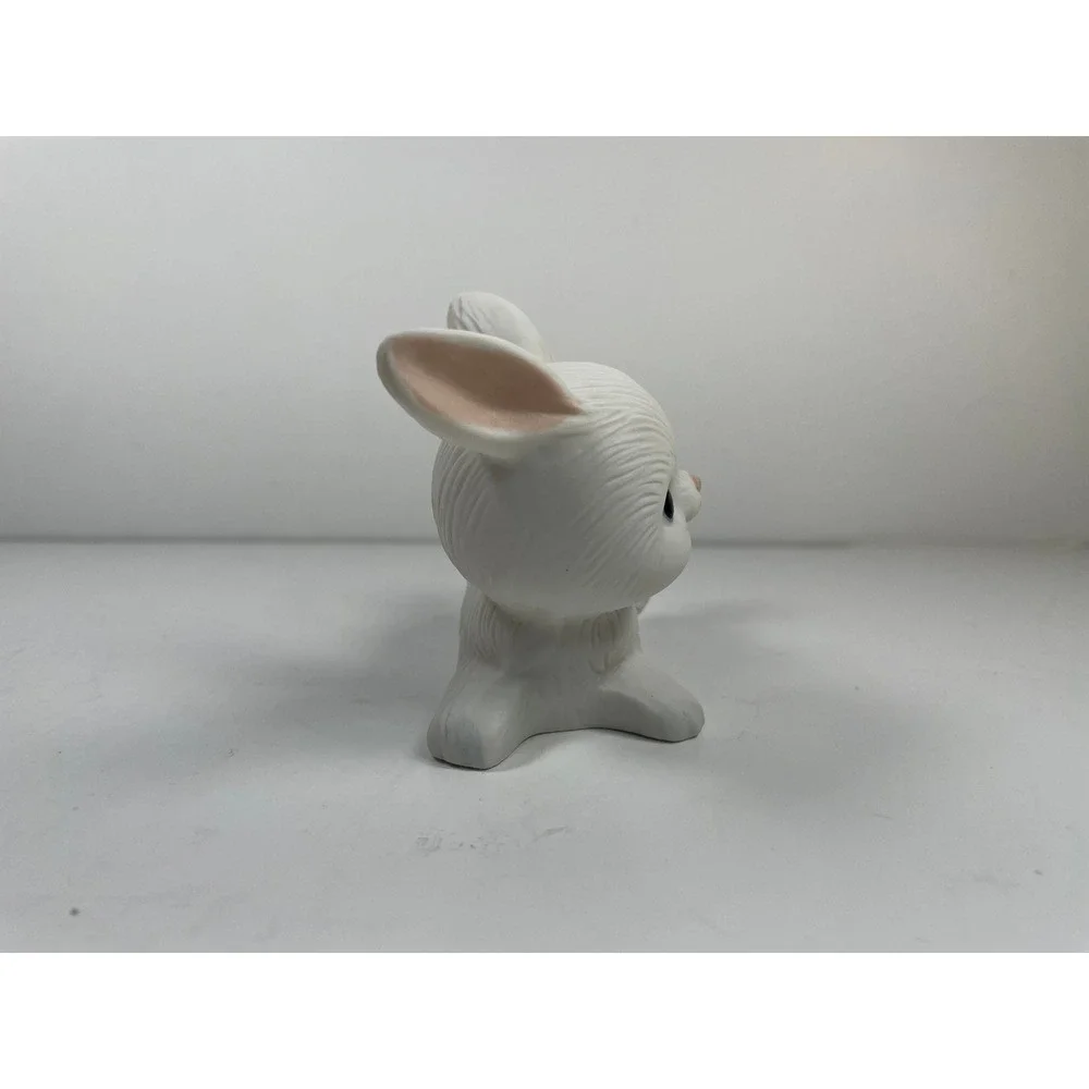 Vintage Homco Playful‎ white Baby Bunnies smiling pink ears set of 2 twee